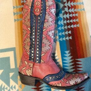 Old Gringo Pink and Navy Studded Embroidered Western Boots